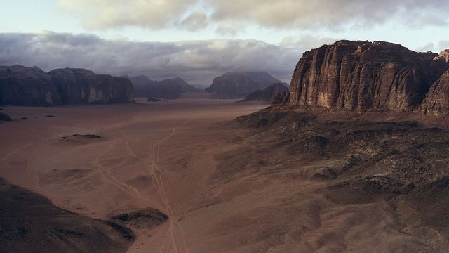 Red sand and rock mountains in the Wadi Rum desert