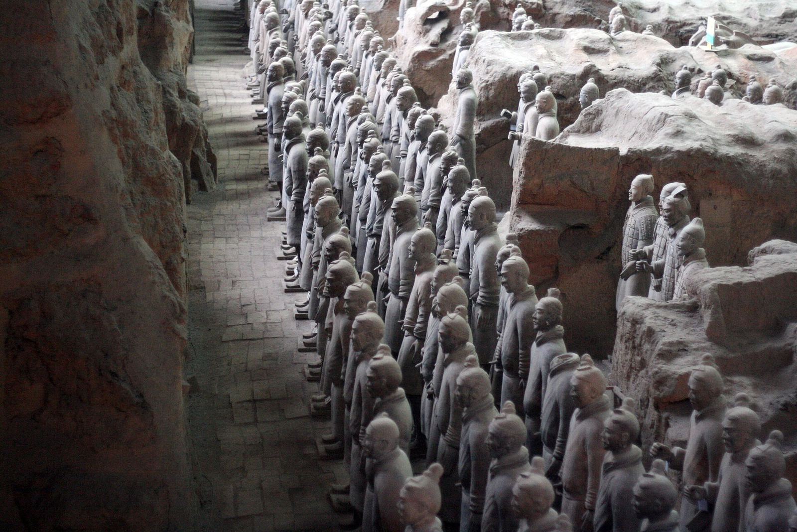 Rows of terracotta soldiers in the main pit near Xi'an