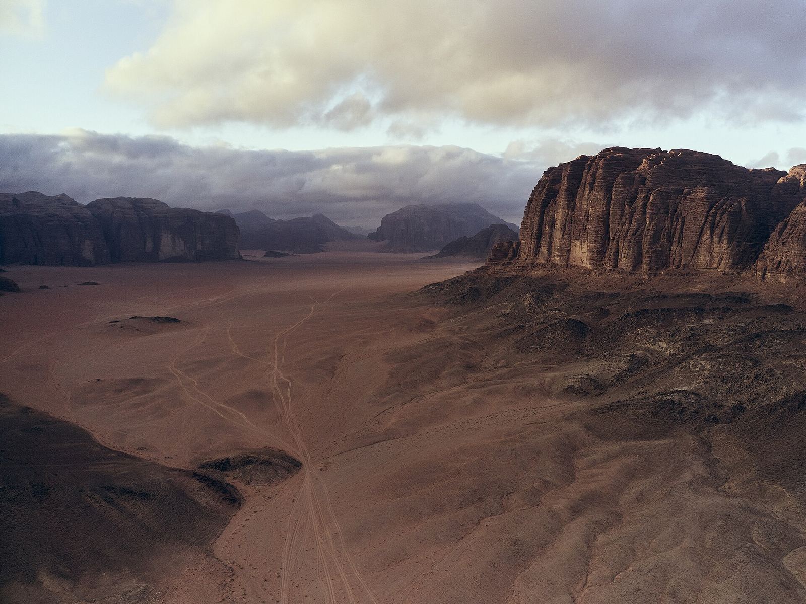 Red sand and rock mountains in the Wadi Rum desert