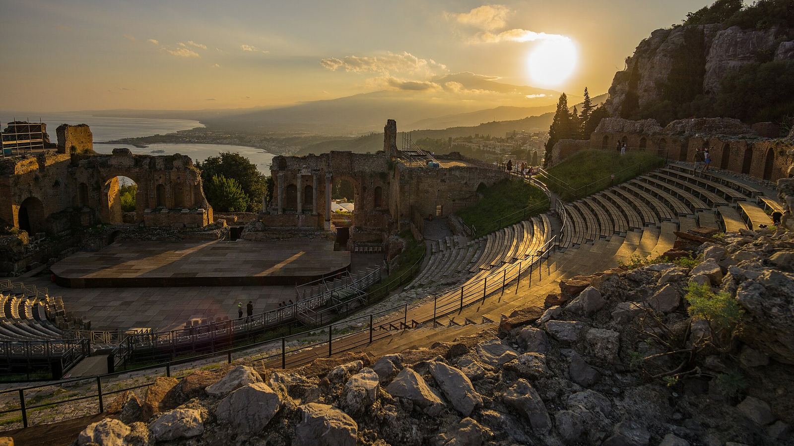The Greek theatre of Taormina with Mount Etna in the background